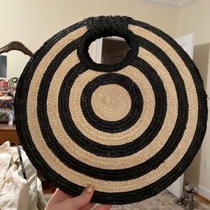 Black and white straw clutch